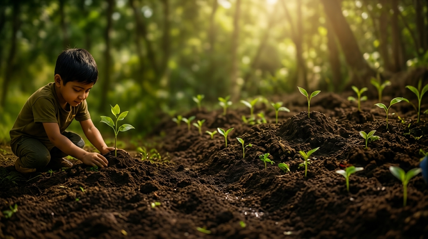 Child planting sprout