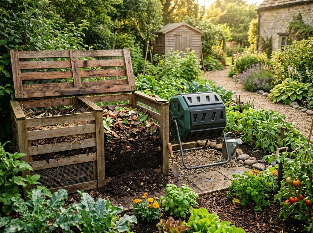 Home Composting backyard wooden bin