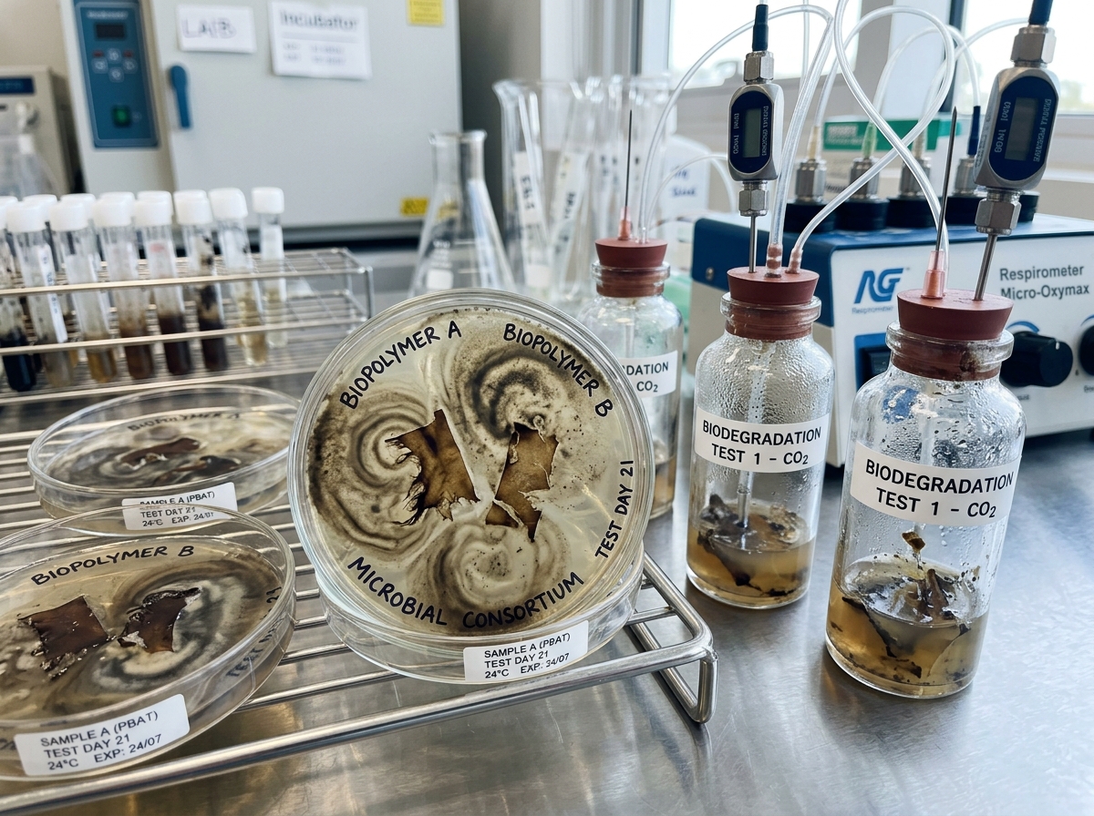Biodegradation respirometry test in laboratory
