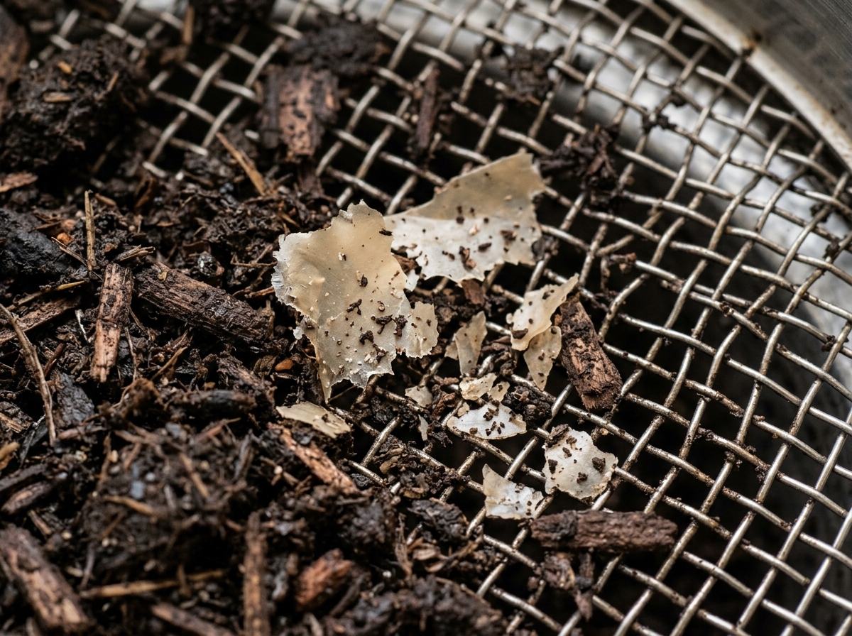 Disintegration test mesh showing physical fragmentation