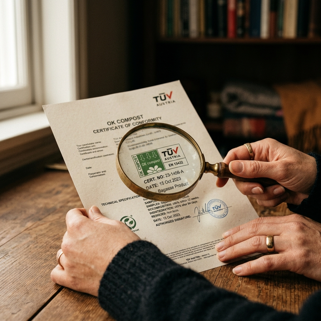 Magnifying glass inspecting certificate details