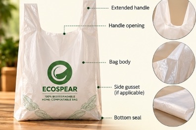 T-Shirt / W-Cut Bag Anatomy with Callouts and Zoom Insets